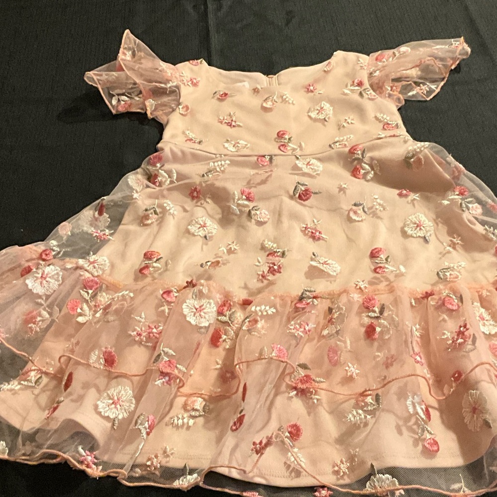 Bonnie Jean Blush Pink Floral Embroidered Girls' Formal Dress